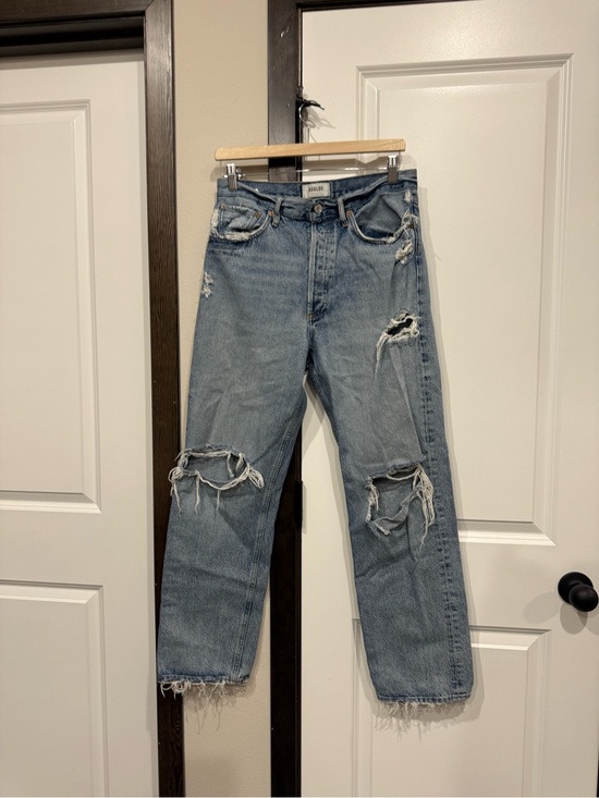 Agolde Denim - Agolde Light Blue Distressed Straight Jeans